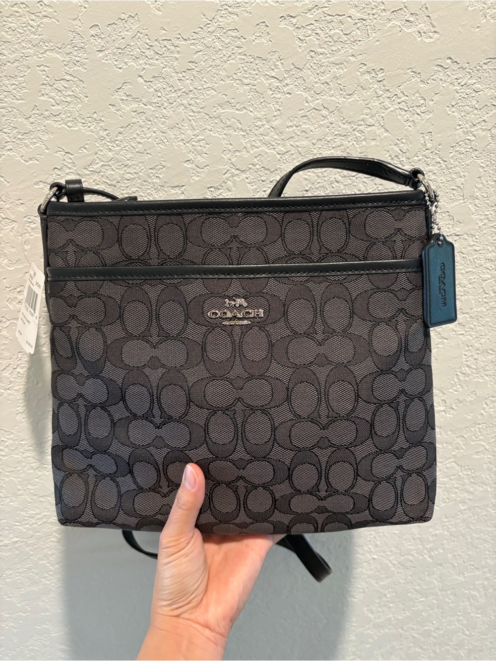 Coach Black & Charcoal Signature Messenger Crossbody Bag NWT